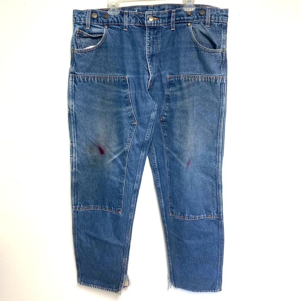 Prison Blues Mens Made in the USA Vintage Dark Wash Double Knee Jeans 44 x 34